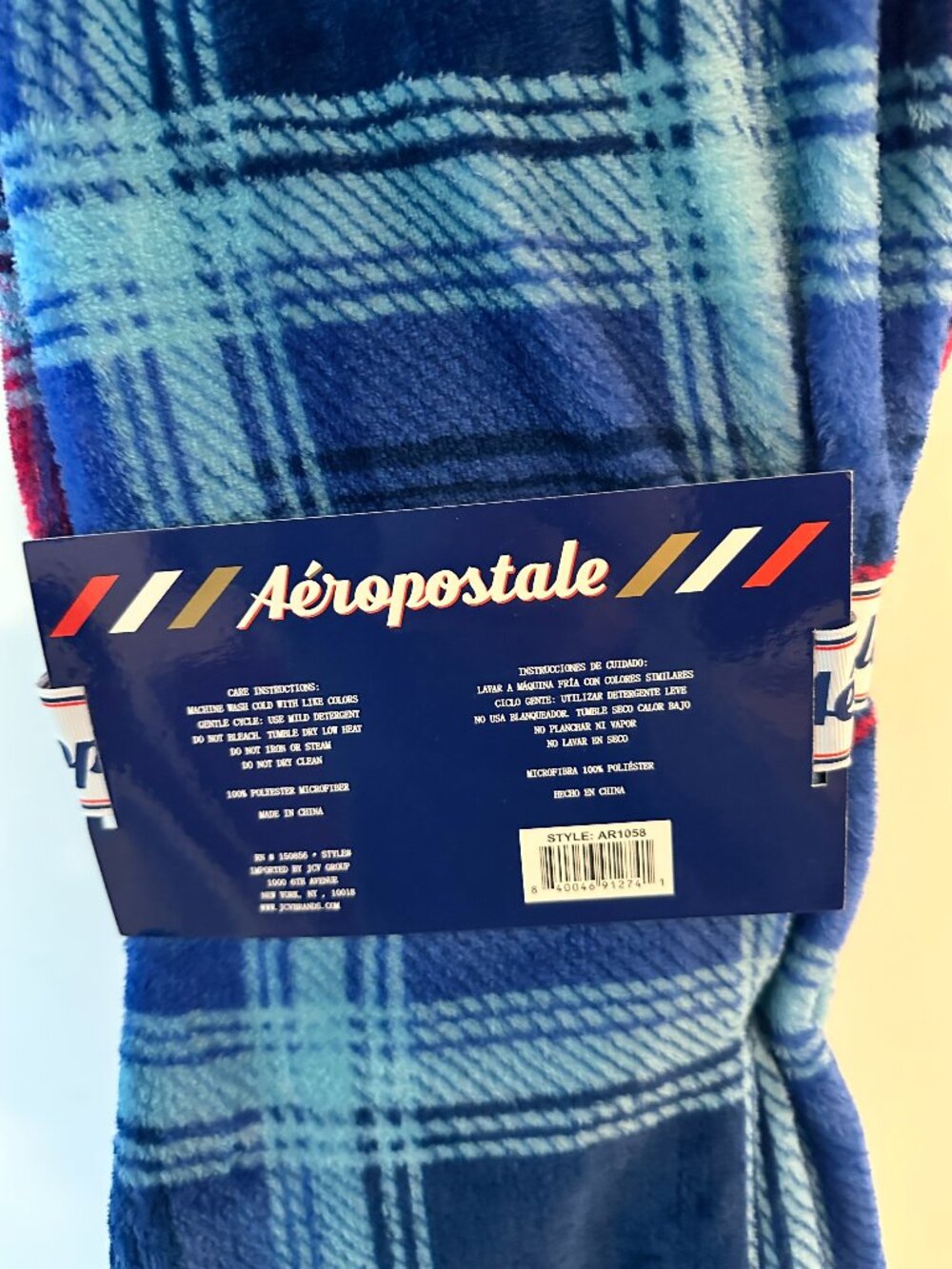 Aéropostale Plush Throw Blanket Blue Red Plaid 50x60 NWT Cozy Holiday